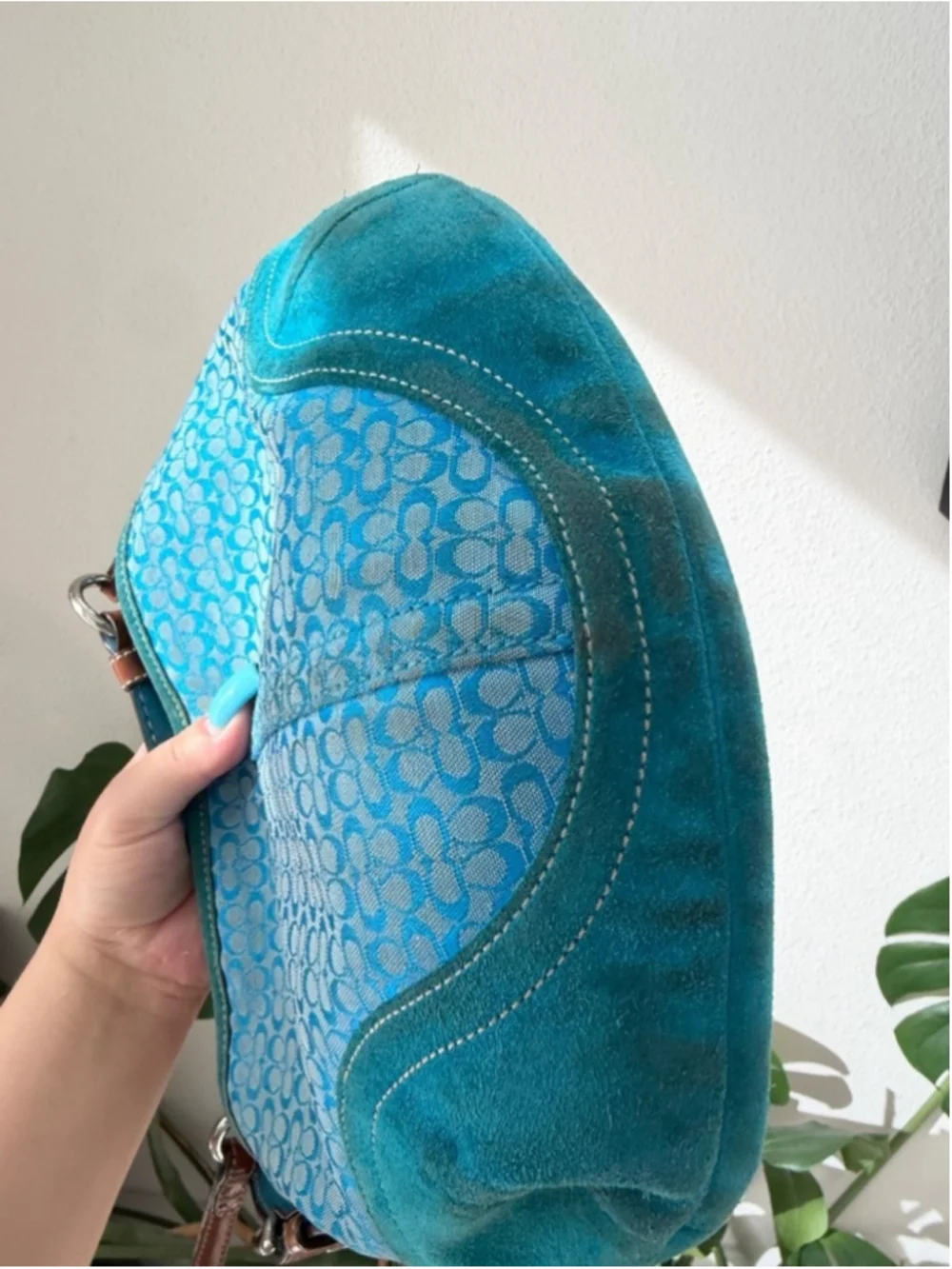 🦋 RARE Y2K Vintage Coach Signature Blue Soho Suede Hobo Shoulder Bag #1460 🦋